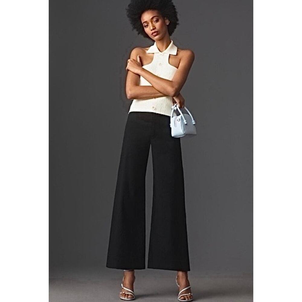 Maeve The Ettie High-Rise Magic FabricCrop Wide-Leg Pants Black Size 32 Linen